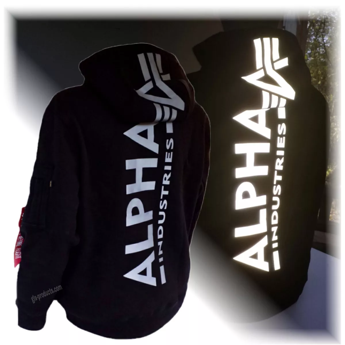 Alpha Industries Mens Back Print Hoody Reflective Print RP Pullover Spine  Print | eBay