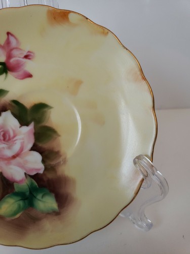 Platillo de taza de té dorado floral rosa Enesco E1432 decoración de primavera Pascua pintado a mano - Imagen 4 de 5