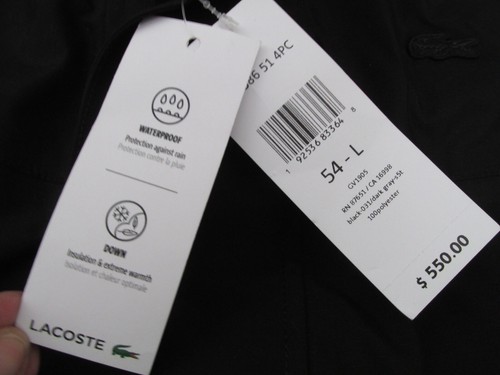 NEW LACOSTE Detachable Faux Fur Hood Long Quilted Parka MENS 54 L BLACK $550.00 - Picture 6 of 7