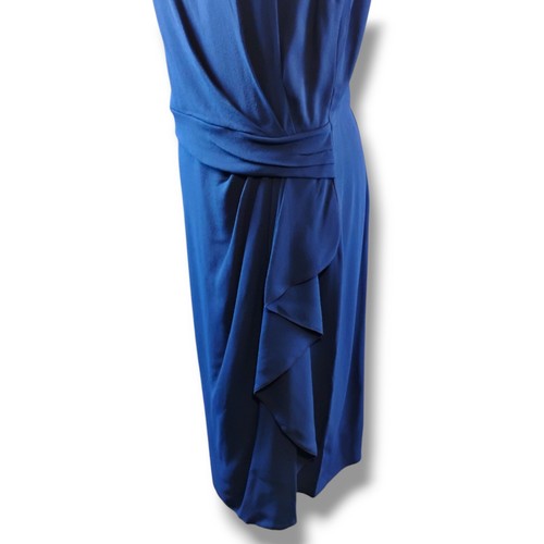 Max Mara Kleid Größe 16 Blau Rüschen Ärmellos U-Boot Ausschnitt Stretch Midi  - Bild 3 von 11