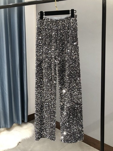 Fashion Women's Sparkling Sequined Trousers High Waist Wide-legged Pants New - Picture 8 of 15