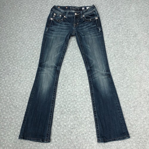 Miss Me Jeans Womens 25 Blue Bootcut Fleur De Lis Rhinestone Dark Wash Denim Day