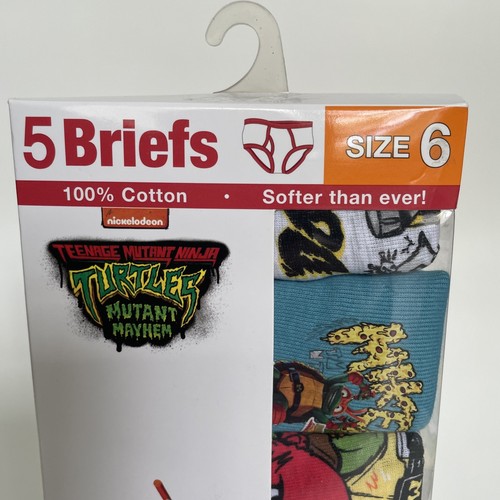 Teenage Mutant Ninja Turtles Boys Size 6 Cotton Brief 5-Pack Character Underwear - Picture 2 of 8