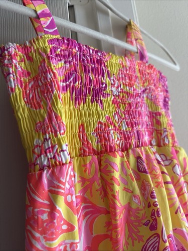 Lilly Pulitzer Girls Large Calla Yellow Violet Pink Sea Floral Sundress - Picture 4 of 4