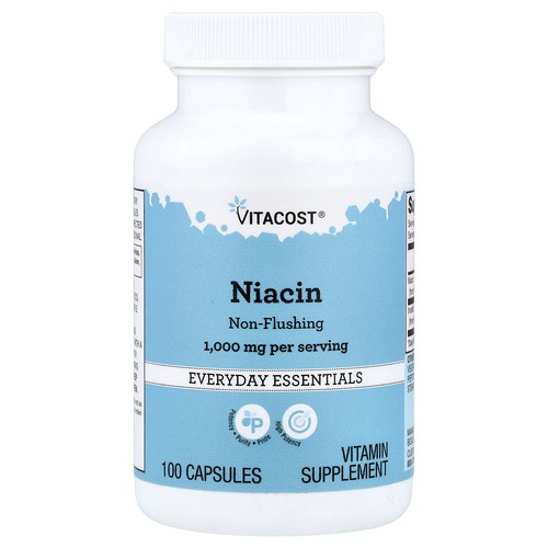 Niacin, Non-Flushing, 100 Capsules (500 mg per Capsule)