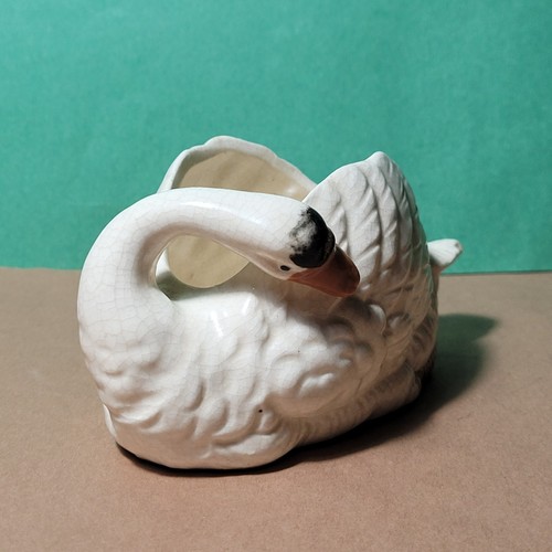 Moriyama Mori-Machi Porzellan weißer Schwan Übertopf Made in Japan 3" hoch x 5" lang - Bild 2 von 9
