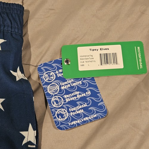 Tipsy Elves Swim Trunks Boys Youth L American Flag Stretch Board Shorts - Picture 6 of 6