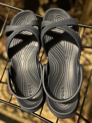 Crocs Women’s Sandals Meleen Crossband Slip On Dual Comfort Navy Blue Size 11 - Picture 2 of 6