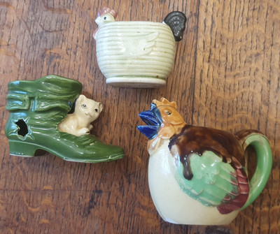 3 Vintage Cottage Core Farmhouse Hen Chicken Cat Toothpick Plant Holder Japan