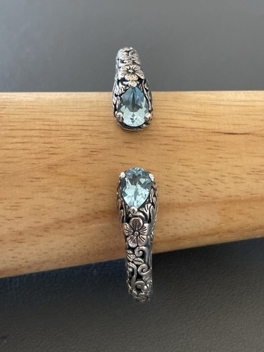 ATI blue Topaz Floral Filigree 925 Cuff Bracelet. (E65) - Picture 1 of 7