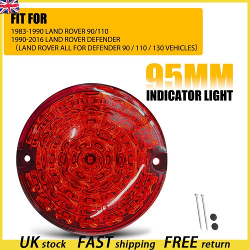 95mm Red LED Round Rear Stop Tail Light For 1983-2016 Land Rover 90/110 Defender