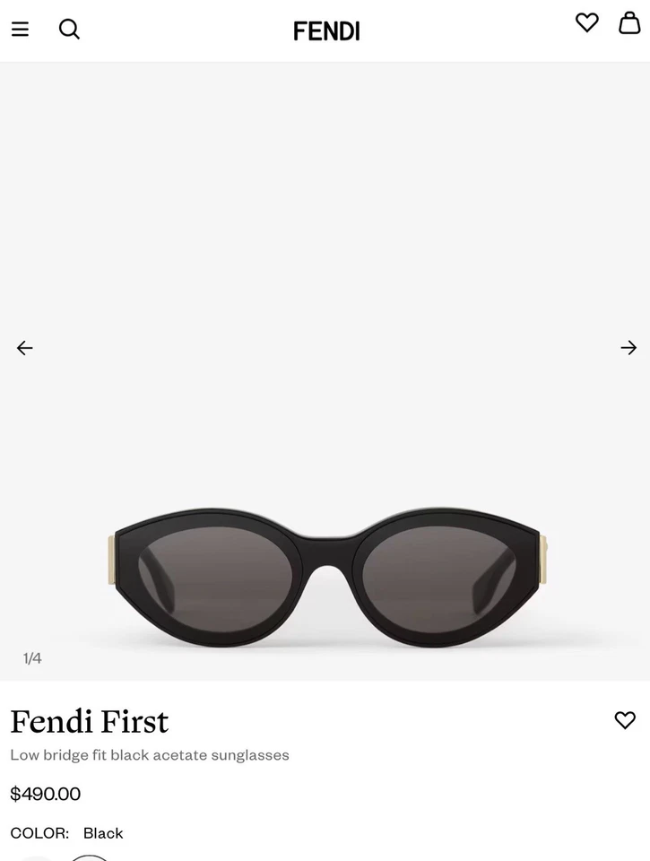 Fendi First Women's Sunglasses. Black Sunglasses with Gold Accents - Image 4 of 4