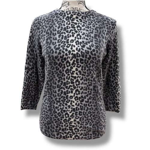 Maglione Pullover Talbots Taglia M 100% Puro Cashmere Grigio Stampa Animalier - Foto 1 di 5