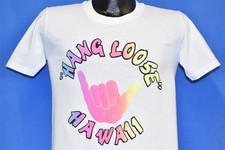 vtg 80s HANG LOOSE HAWAII SHAKA SIGN HAND GESTURE WHITE COTTON t-shirt SMALL S