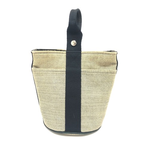 HERMES Sakso PM Handbag Bag Backpack Hand Bag Canvas Black/SilverHardware - Picture 1 of 10