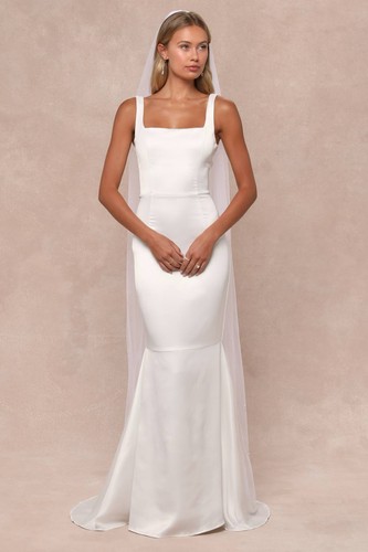 Lulus Loveliness Dress Women's M White Satin Backless Mermaid Maxi NWOT - Picture 2 of 13