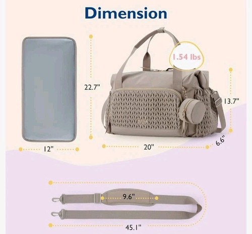 Mommore Bolsa de Pañales Bolso de Mano Gran Capacidad Bolsa de Pañales de Viaje Bolso de Hospital Taupe Nuevo con Etiquetas - Imagen 5 de 5