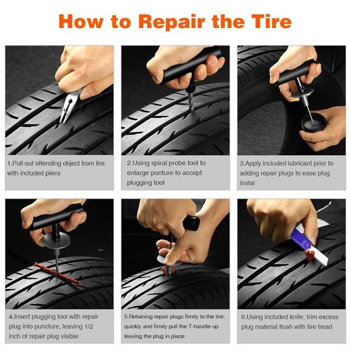 Tire Repair Kit - 68pcs Heavy Duty Tire Plug Kit, Universal Tire Repair Tools... - Picture 6 of 7