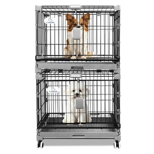 Homey Pet Two Tiers Puppy Crates 24 Inch w/Top Open, Stackable Dog Kennel Indoor