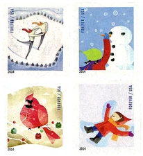 Unused USPS Postage Stamps 2014 Holiday Issues "Winter Fun" Book of 20 4941-44