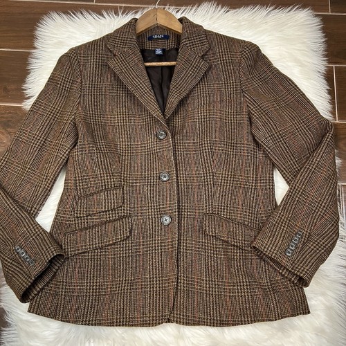Chaps Wollmischung Tweed karierter Blazer Damengröße 12 Reitsport klassisch adrett