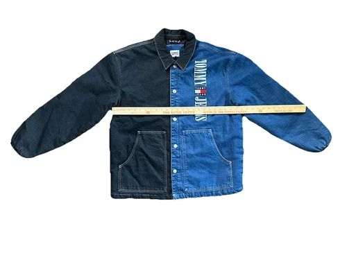 Giacca Coach Vintage Tommy Jeans Spacco Lavaggio Denim Nero Blu Uomo Taglia L