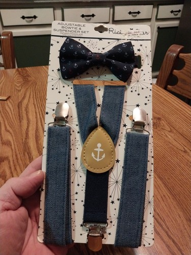 Infant/Toddler Boys Adjustsble Suspenders and Bow Tie Set Anchor Theme Nice! New - Picture 1 of 13