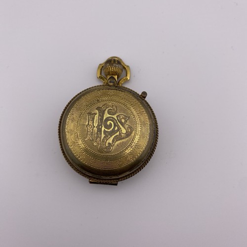 Vintage goldfarbene katholische Pyx mit IHS Monogramm Eucharistie Hostienhalter
