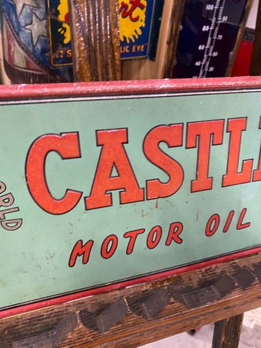 RARA insegna vintage CASTELLO olio motore alluminio metallo GAS OIL 19 1/2' x 9 1/2" - Foto 3 di 12