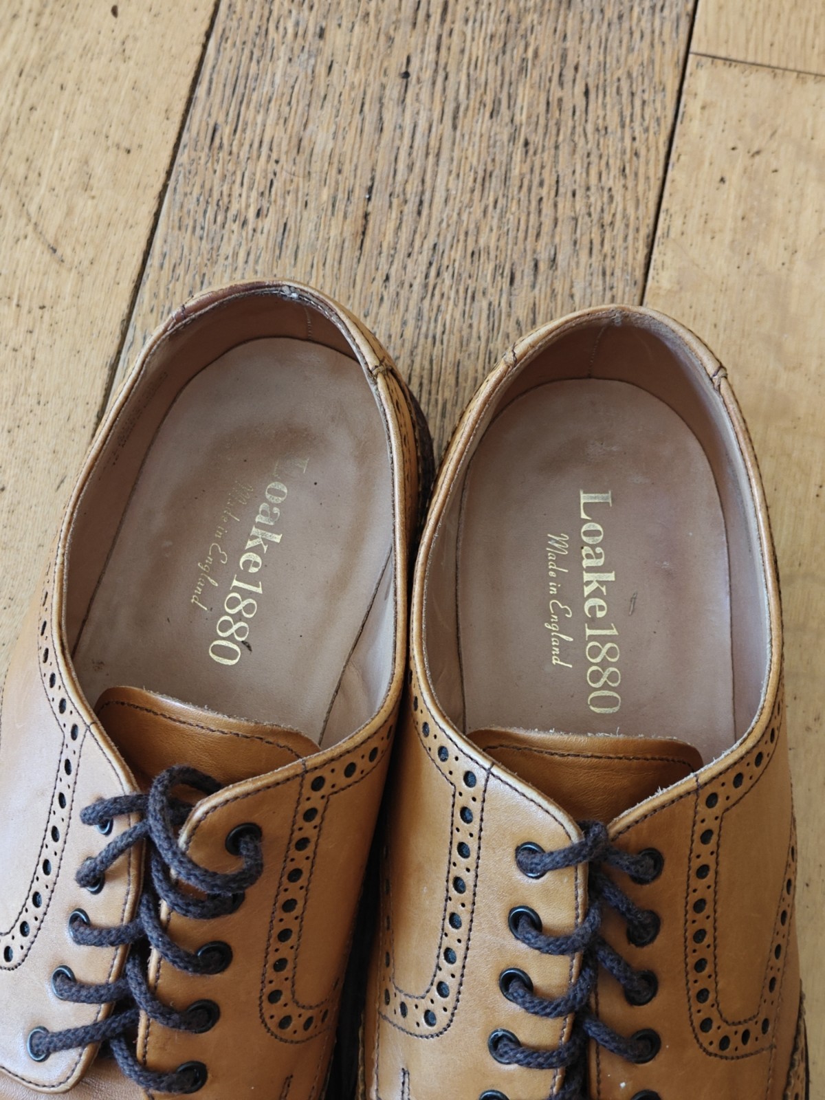 Loake 1880 Chester Tan Brown Leather Derby Brogue Shoes Men's UK 9.5 F image 9