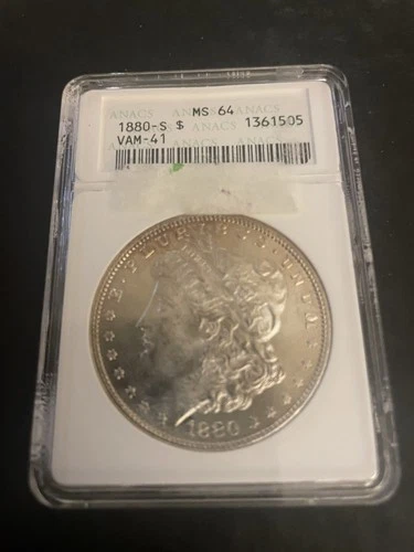 1880-S Morgan Silver Dollar $1 Coin Silver .900 Fine ANACS MS64 VAM-41