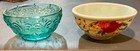 2 Pioneer Woman Dipping/Condiment Bowls Sweet Rose & Teal Glass Embossed