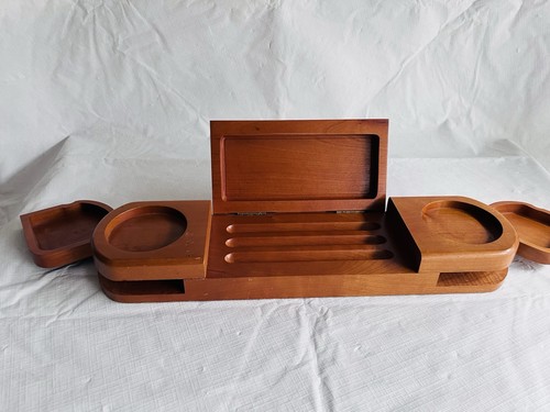 LEVENGER Wooden Box 3 Pen Holder w/ Ink Bottles Case