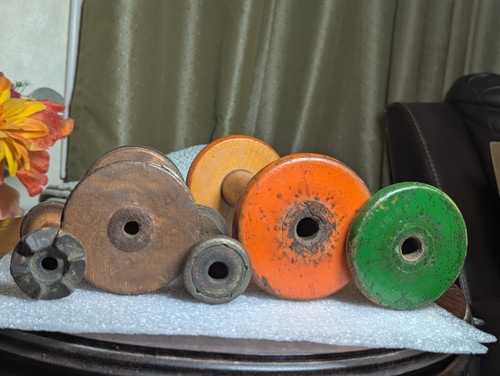 Lot 5 Antique Wooden Industrial Spools Rustic Primitive Decor Candle Holders - Picture 24 of 24