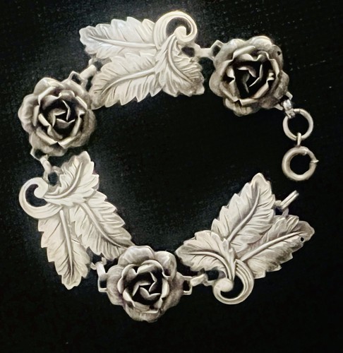 VINTAGE 925 STERLING SILVER ROSE GARLAND BRACELET 8” - Picture 4 of 5