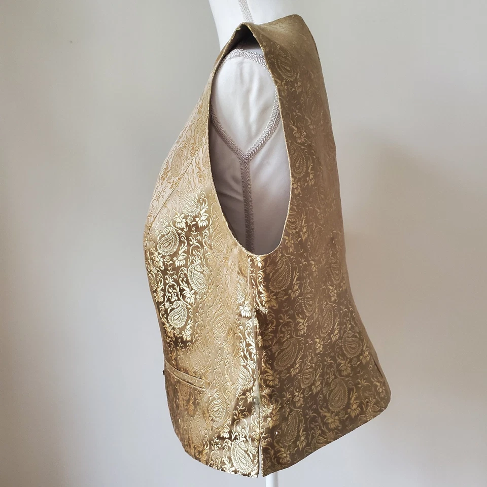 Chaleco Ralph Lauren De Colección Y2K Seda Brocado Dorado Metálico Paisley Texturizado Talla 20W Foto 3 de 4