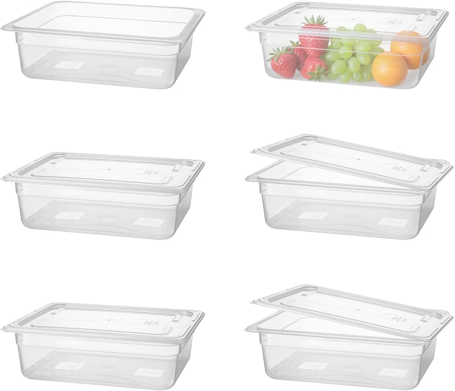 6-Pack 1/2 Size 4'' Deep Food Storage Pans with Lids - Clear Polypropylene