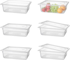 6-Pack 1/2 Size 4'' Deep Food Storage Pans with Lids - Clear Polypropylene