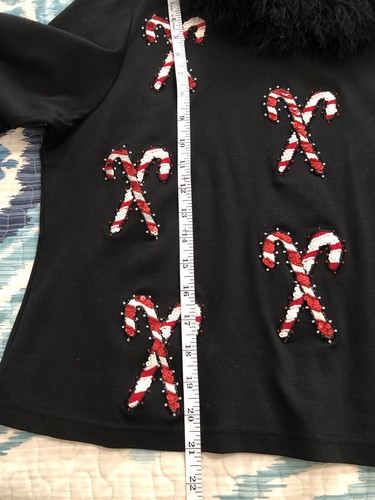 Maglione Natalizio Jack B Quick Nero Rosso Paillettes Canne di Caramelle Ecopelliccia Taglia L - Foto 11 di 11