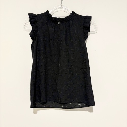 Loft Eyelet Raffle Sleeveless Tank Top Black Size XS Petite