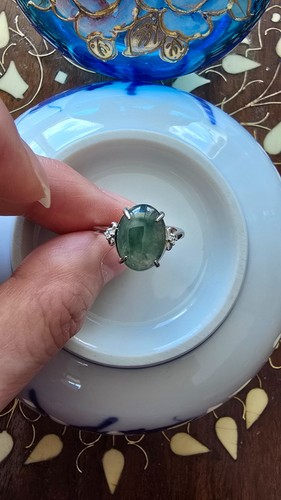 Genuine Water Green 4.6ct Jadeite Jade (Type A) 925 Silver Ring SIZE Adjustable - Picture 5 of 13