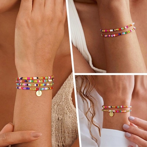 Armbänder für Damen Mädchen - buntes Perlen Initialen Armband für Frauen Mädchen Tre - Bild 4 von 7
