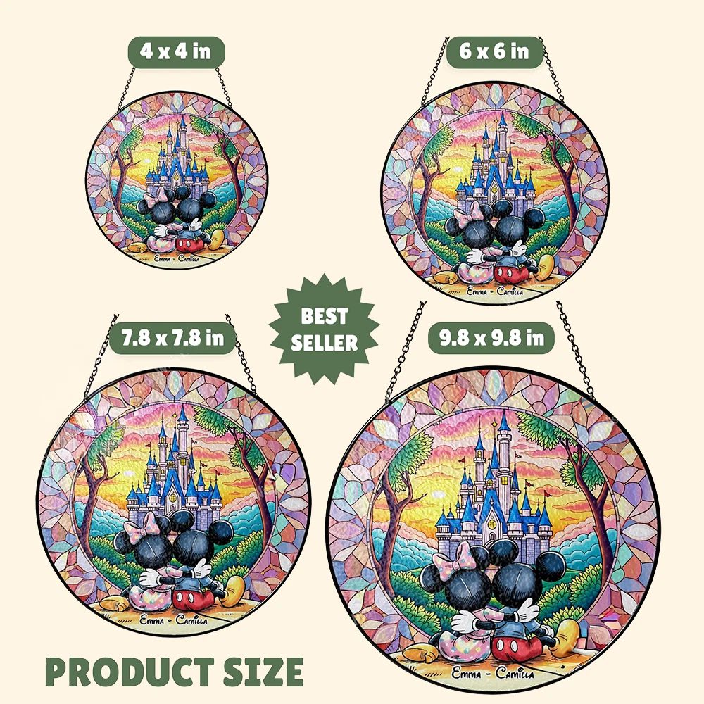 Personalized Mickey Mouse Stained Glass Suncatcher, Custom Couple Name Disney