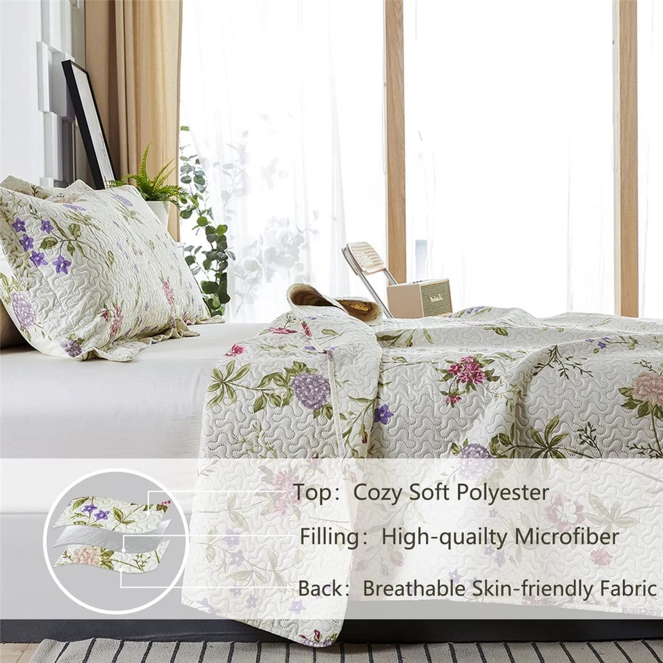 Vintage Floral Quilts King Size Lightweight Bedspread Rustic Botanical Beddin... - Image 3 of 4