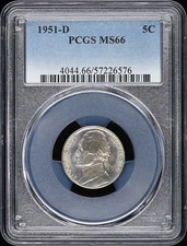 1951-D 5C Jefferson Nickel PCGS MS66