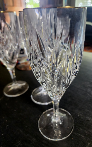 4 x Gorham STAR BLOSSOM Gold Rim 8½" Water Glasses Goblets - Picture 3 of 4
