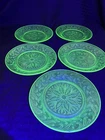 5 Flower Swirl Green Uranium Depression Glass Bread/Dessert Plates 6”