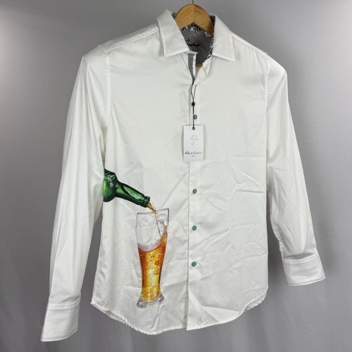 Robert Graham Knopfleiste Hemd Herren XL Maßanfertigung Bier Kunstwerk Flip Manschette Neu mit Etikett