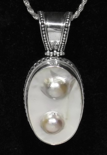 Riesiger Vintage signierter E. Harden Dual Blister Perle 925 Sterling Silber Anhänger