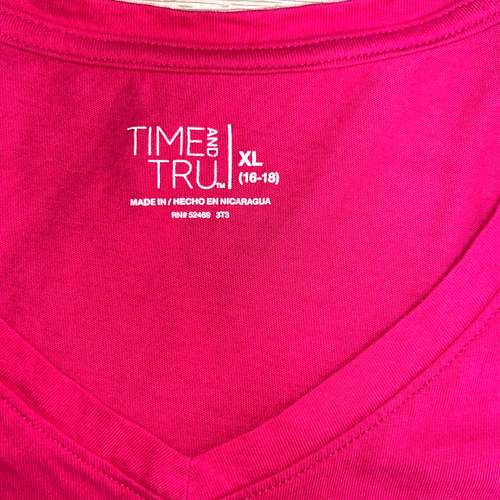Time and Tru - Women's XL Tee Shirt Hot Pink Relaxed Fit VNeck Short Sleeve - Picture 7 of 11